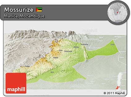 Physical Panoramic Map of Mossurize, lighten, semi-desaturated