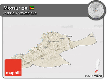 Shaded Relief Panoramic Map of Mossurize, single color outside