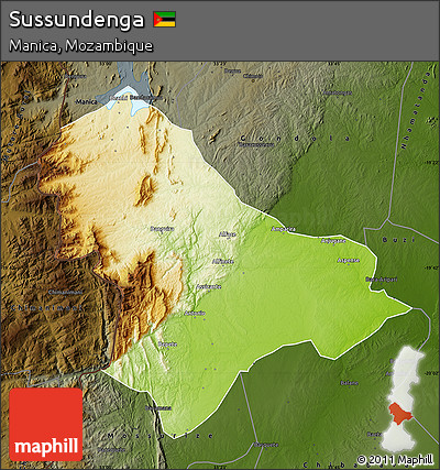 Physical Map of Sussundenga, darken