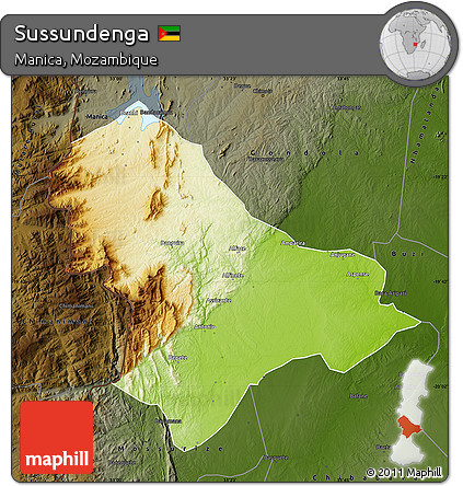 Physical Map of Sussundenga, darken