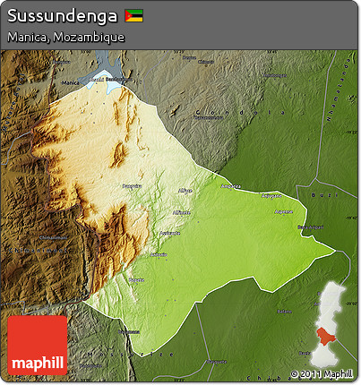 Physical Map of Sussundenga, darken