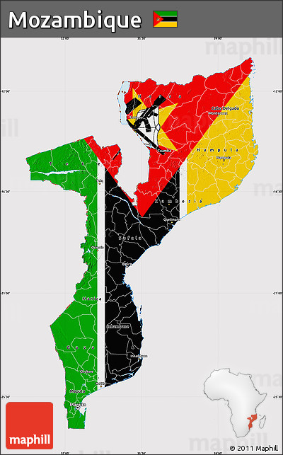 Flag Map of Mozambique, flag aligned to the middle