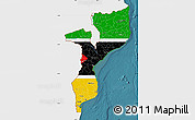 Flag Map of Mozambique, single color outside, satellite sea, flag centered