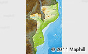 Physical Map of Mozambique, darken, land only