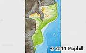 Physical Map of Mozambique, darken, semi-desaturated, land only