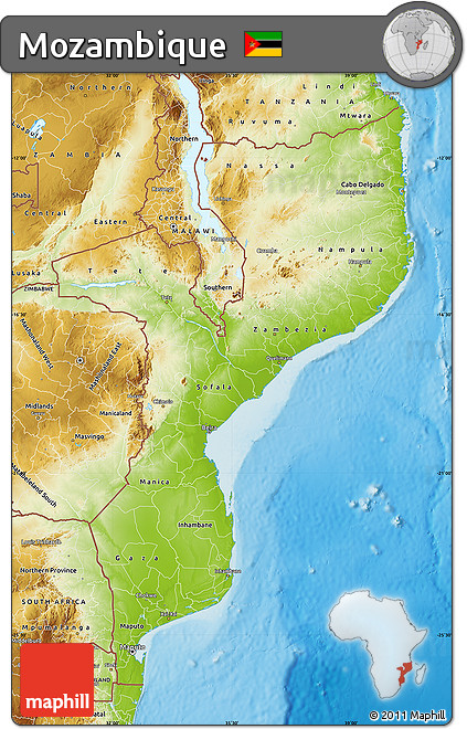 Physical Map of Mozambique