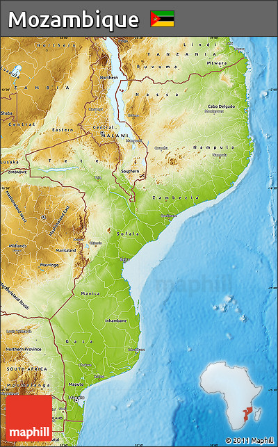 Physical Map of Mozambique