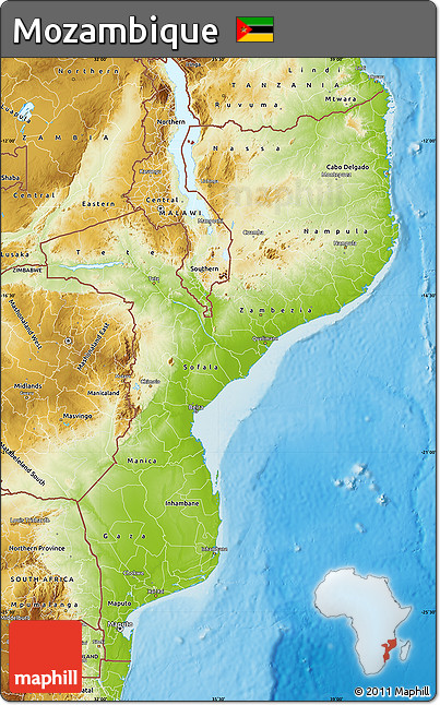 Physical Map of Mozambique