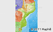 Physical Map of Mozambique, political shades outside