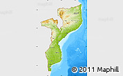 Physical Map of Mozambique, single color outside, bathymetry sea