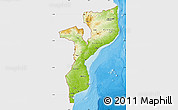 Physical Map of Mozambique, single color outside, bathymetry sea, shaded relief sea