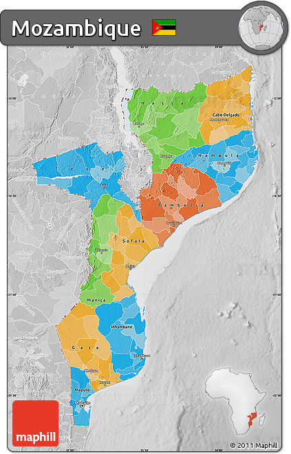 Political Map of Mozambique, lighten, desaturated