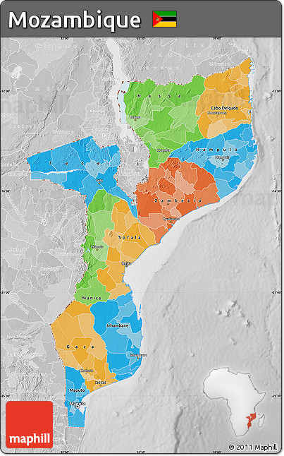Political Map of Mozambique, lighten, desaturated