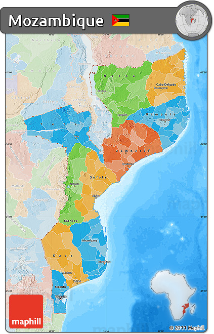Political Map of Mozambique, lighten, land only