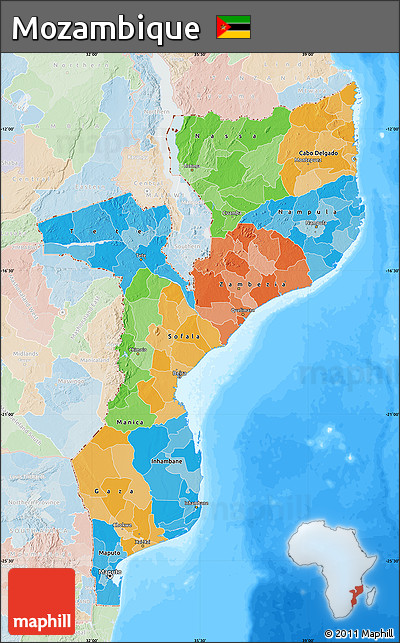 Political Map of Mozambique, lighten, land only