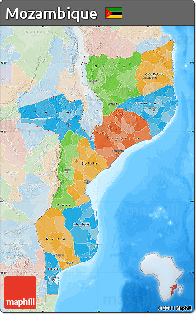 Political Map of Mozambique, lighten, land only