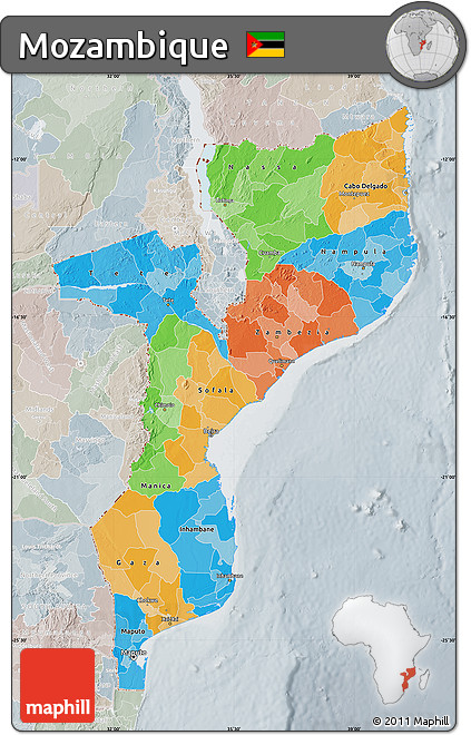 Political Map of Mozambique, lighten, semi-desaturated