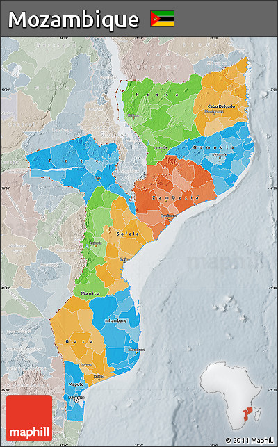 Political Map of Mozambique, lighten, semi-desaturated
