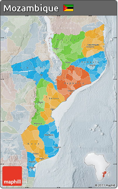 Political Map of Mozambique, lighten, semi-desaturated