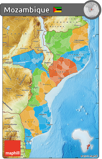 Political Map of Mozambique, physical outside
