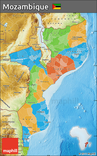 Political Map of Mozambique, physical outside