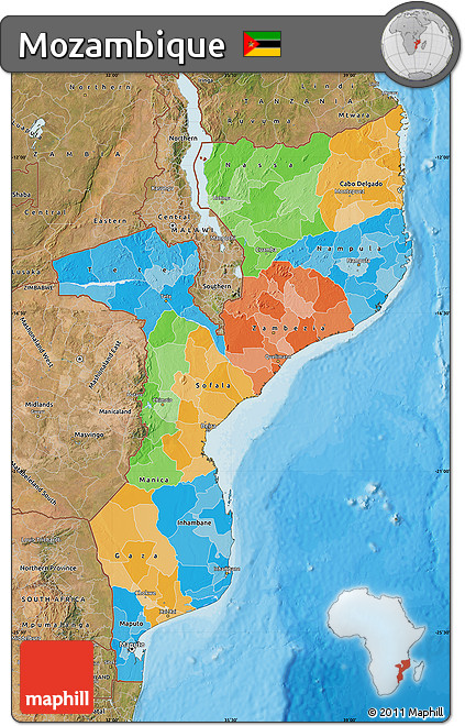 Political Map of Mozambique, satellite outside, bathymetry sea
