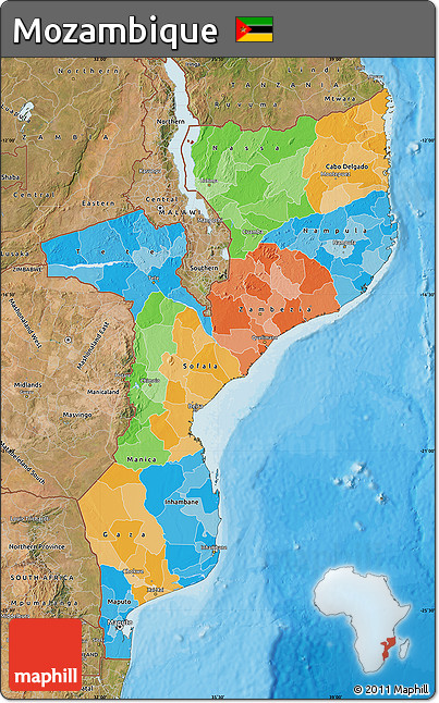 Political Map of Mozambique, satellite outside, bathymetry sea