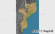 Satellite Map of Mozambique, darken, desaturated, land only