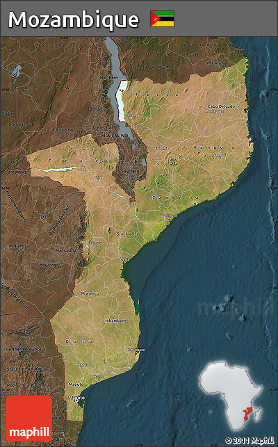 Satellite Map of Mozambique, darken