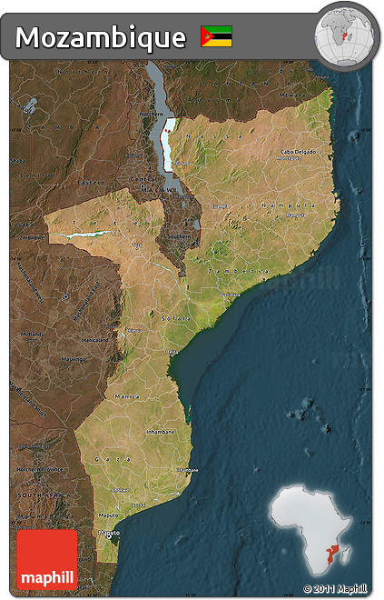 Satellite Map of Mozambique, darken