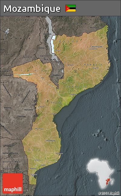 Satellite Map of Mozambique, darken, semi-desaturated