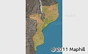Satellite Map of Mozambique, darken, semi-desaturated, land only
