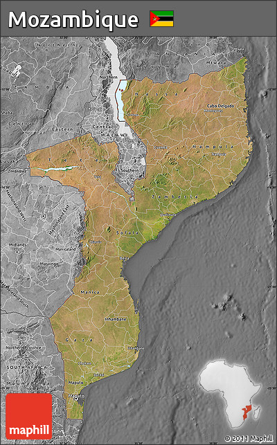 Satellite Map of Mozambique, desaturated