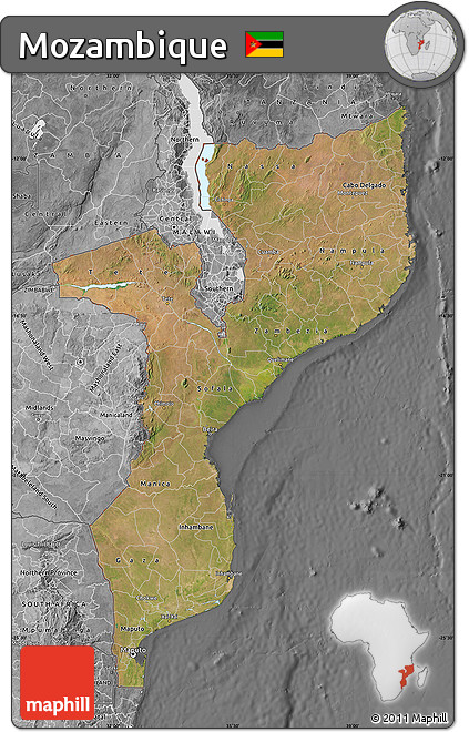 Satellite Map of Mozambique, desaturated