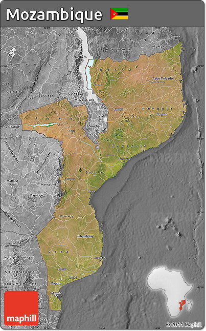 Satellite Map of Mozambique, desaturated