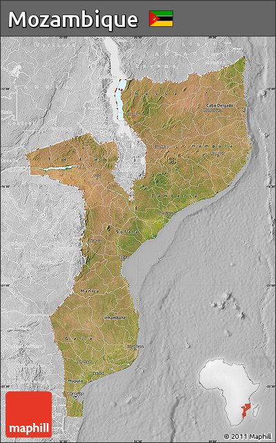 Satellite Map of Mozambique, lighten, desaturated