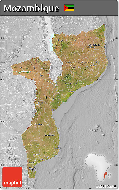 Satellite Map of Mozambique, lighten, desaturated