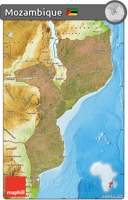 Satellite Map of Mozambique, physical outside