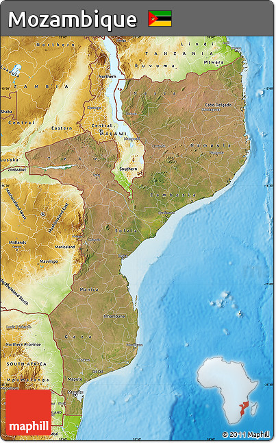 Satellite Map of Mozambique, physical outside