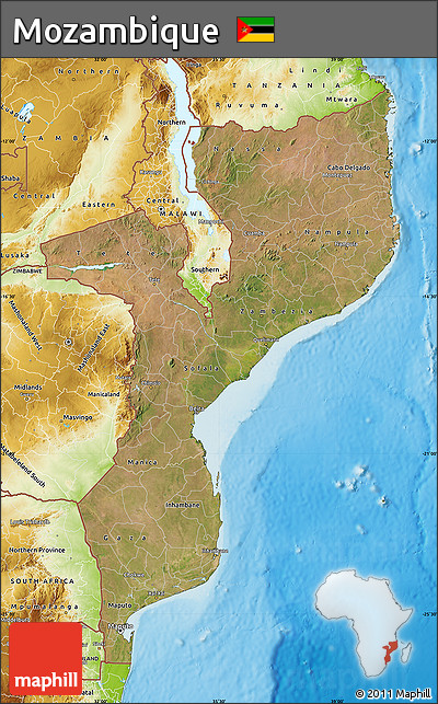 Satellite Map of Mozambique, physical outside