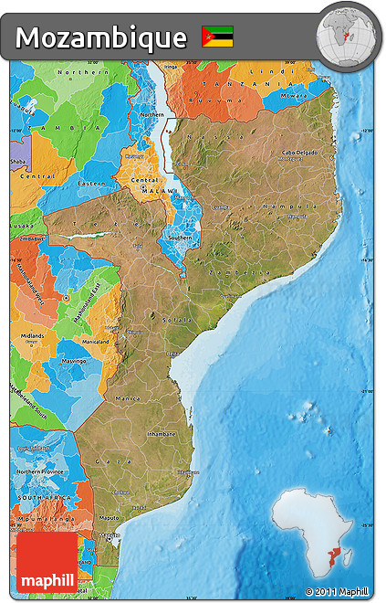 Satellite Map of Mozambique, political outside