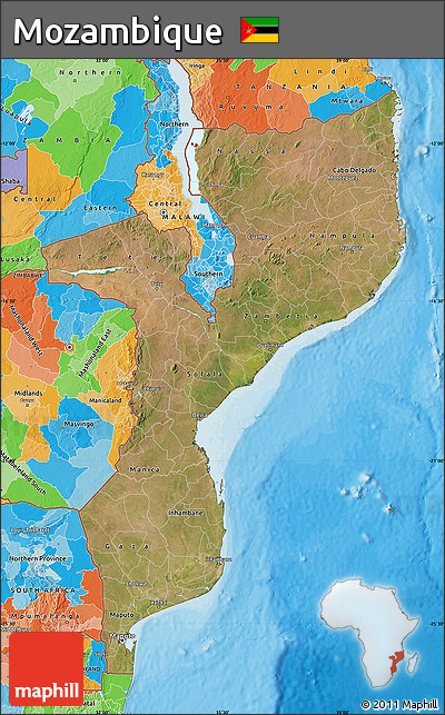 Satellite Map of Mozambique, political outside