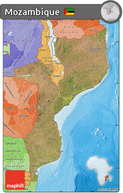 Satellite Map of Mozambique, political shades outside