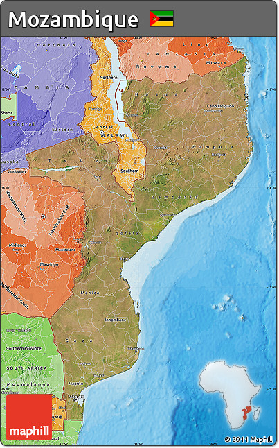 Satellite Map of Mozambique, political shades outside