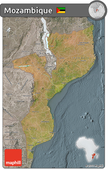Satellite Map of Mozambique, semi-desaturated
