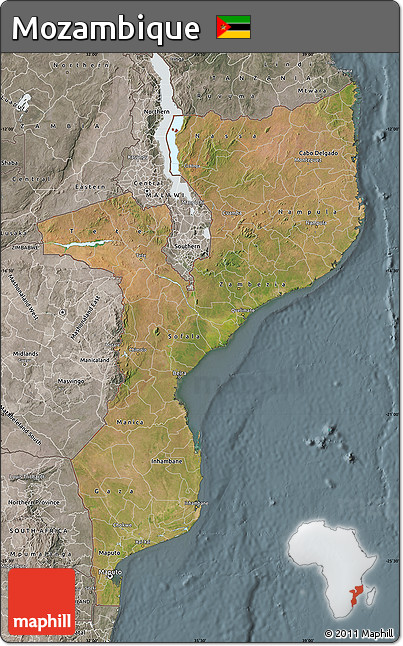 Satellite Map of Mozambique, semi-desaturated