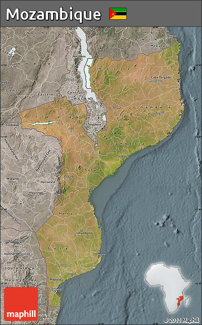 Satellite Map of Mozambique, semi-desaturated