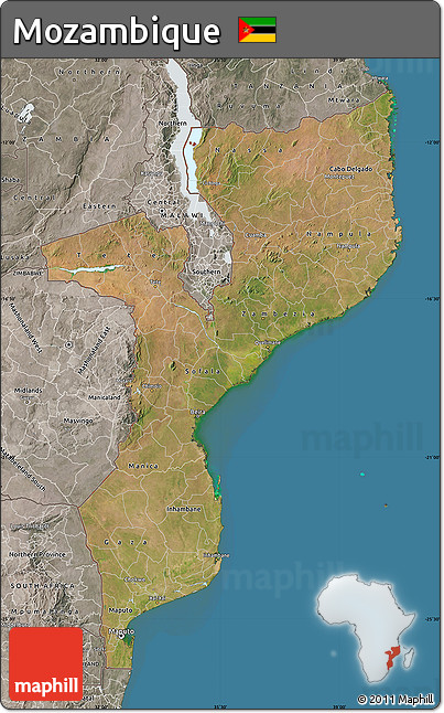 Satellite Map of Mozambique, semi-desaturated, land only