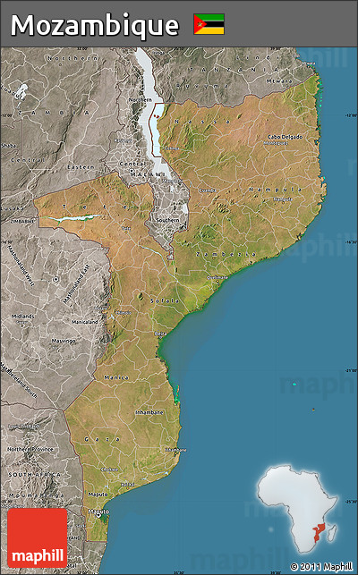 Satellite Map of Mozambique, semi-desaturated, land only