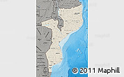 Shaded Relief Map of Mozambique, darken, semi-desaturated, land only